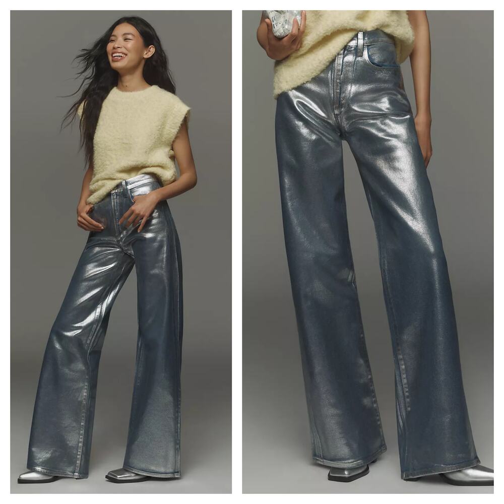[Anthropologie] Joe's Jeans Mia Silver Foil High Rise Wide Leg Jeans NWT Size 33